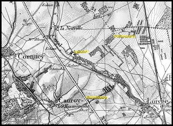 Carte du front 1914 - Cauroy - Hermonville - massif de Saint Thierry